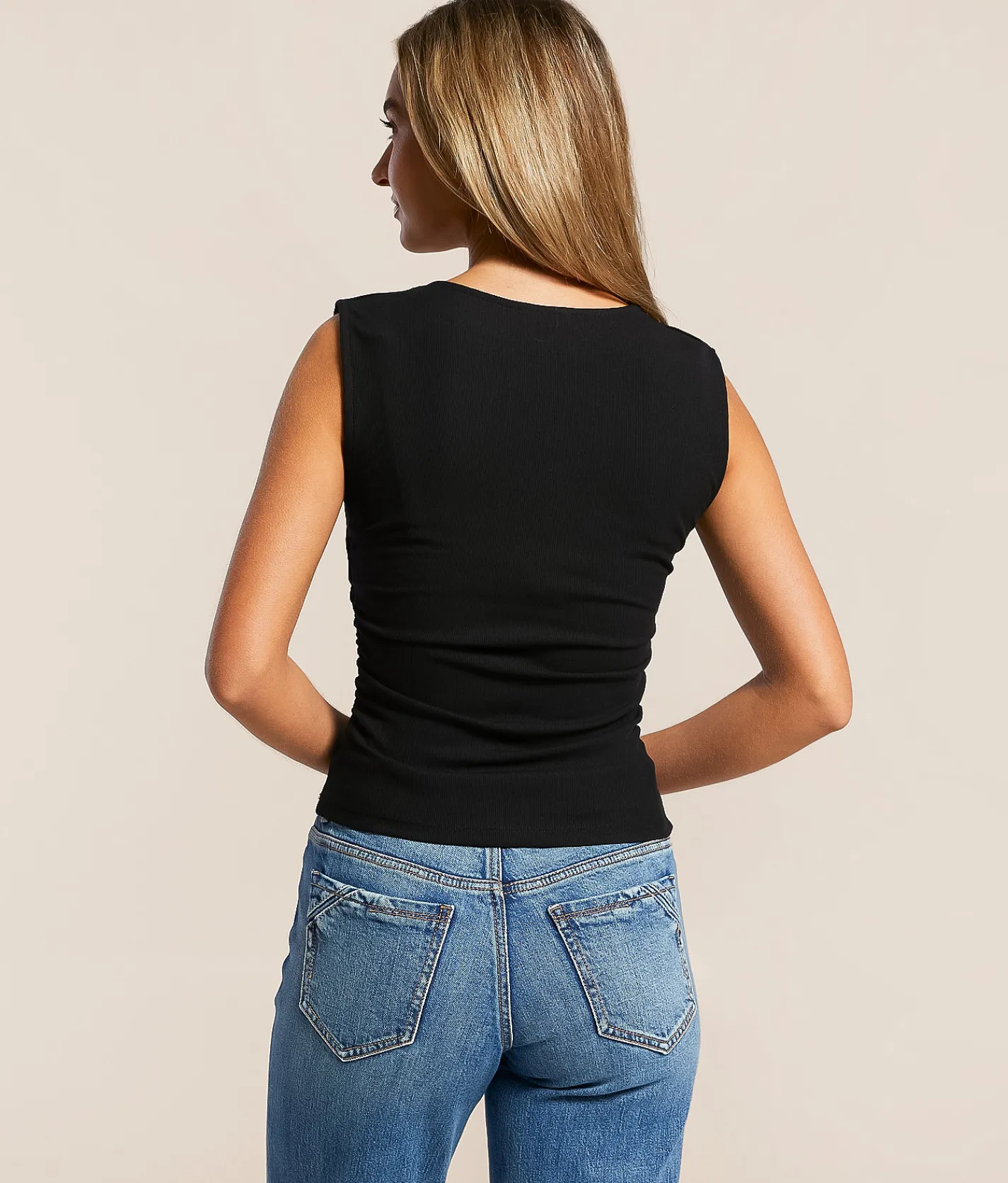 The Workshop Ruched Square Neck Tank Top Black