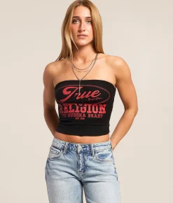 Tops | True Religion Ruched Tube Top Jet Black