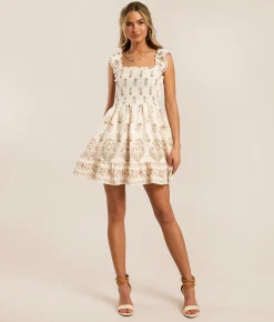 Dresses | Blu Pepper Ruffle Floral Smocked Dress Light Brown