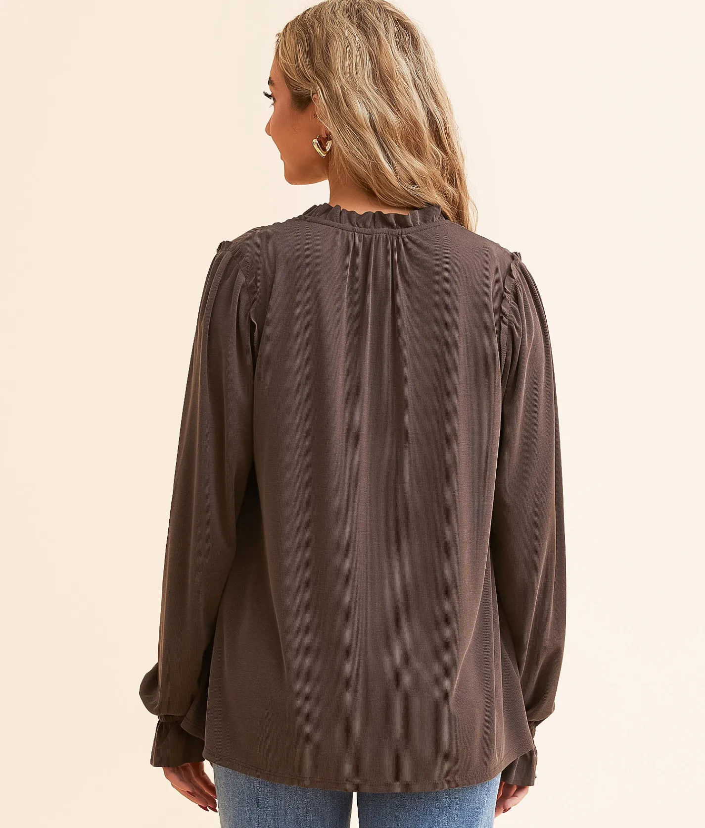 Daytrip Ruffle Front Tie Top Cappuccino Clearance