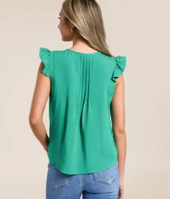 Blu Pepper Ruffle Front Tie Top Bosporus Green Clearance