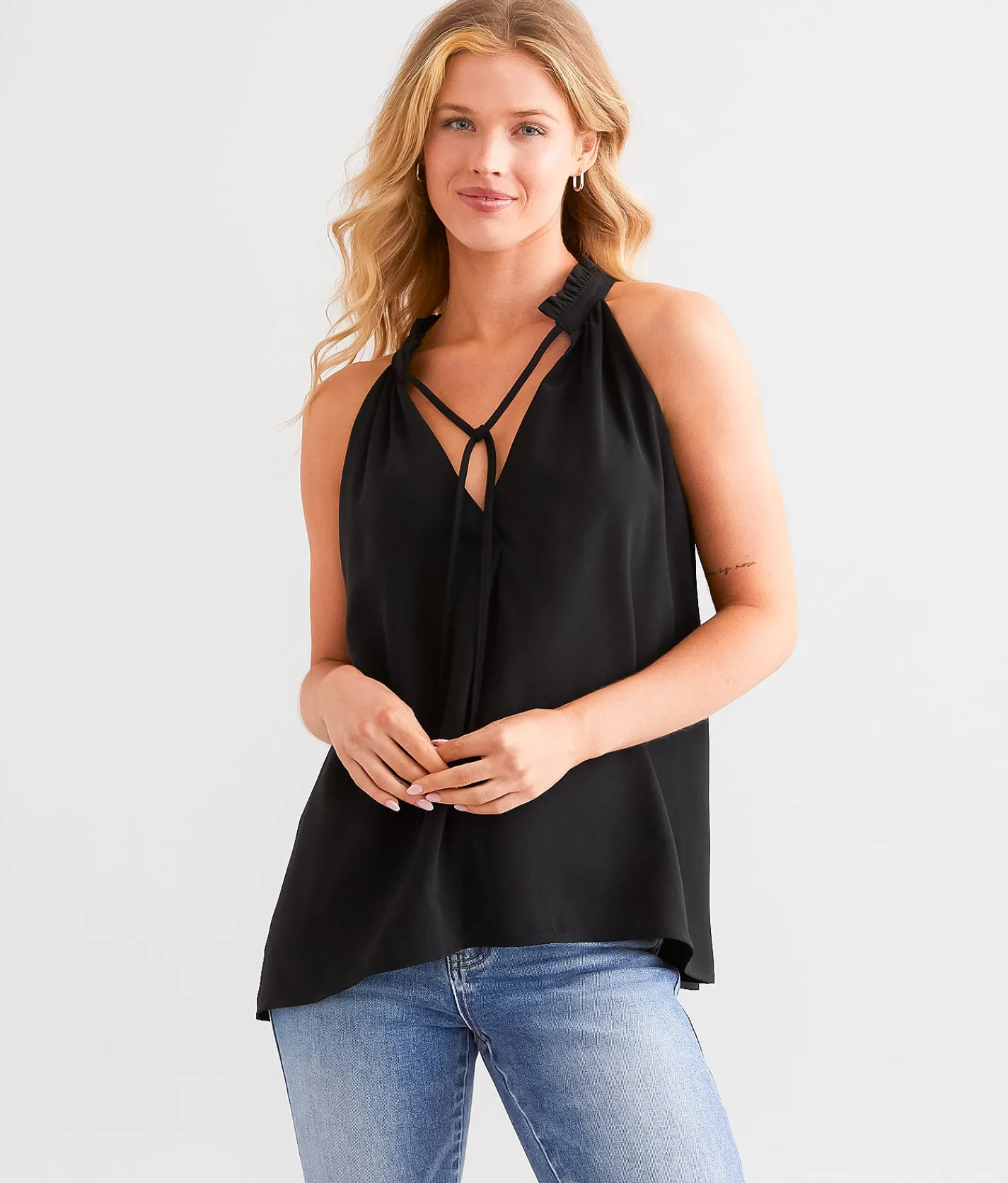 Hyfve Ruffle High Neck Tank Top Kentucky Blue Clearance
