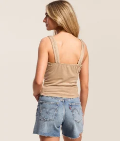 Tops | Willow & Root Ruffle Lace Cropped Tank Top Taupe