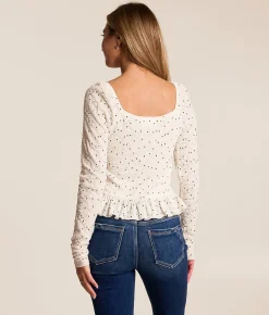 Willow & Root Ruffle Lace Polka Dot Top White Outlet