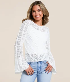 Willow & Root Ruffle Lace Top White Discount