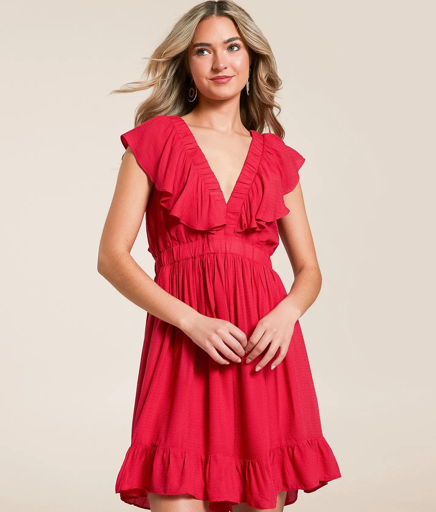 Willow & Root Ruffle Mini Dress Tomato Puree Clearance