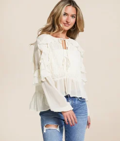 Willow & Root Ruffle Pleated Top Cream Discount