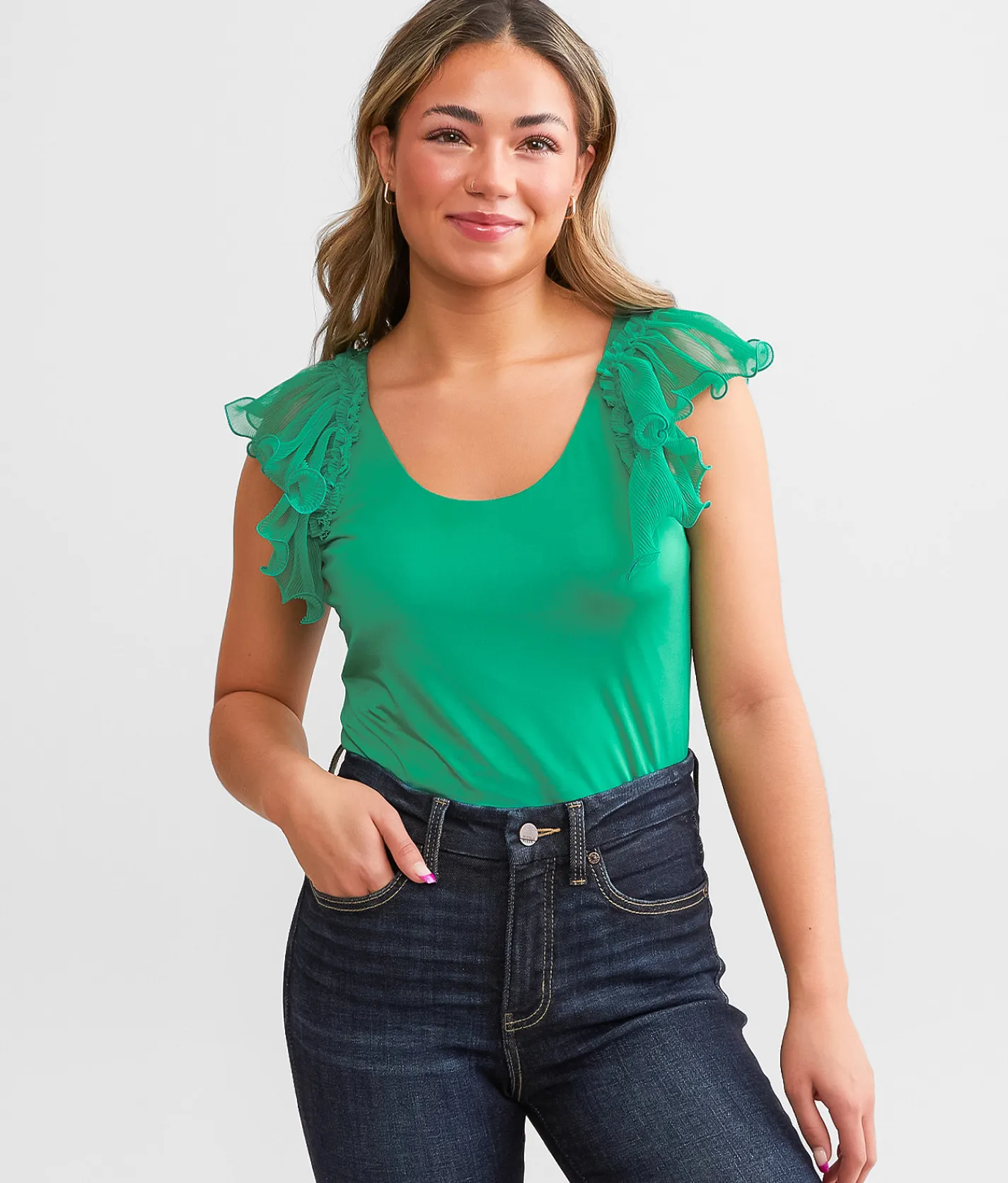 Daytrip Ruffle Strap Tank Top Sea Green Discount