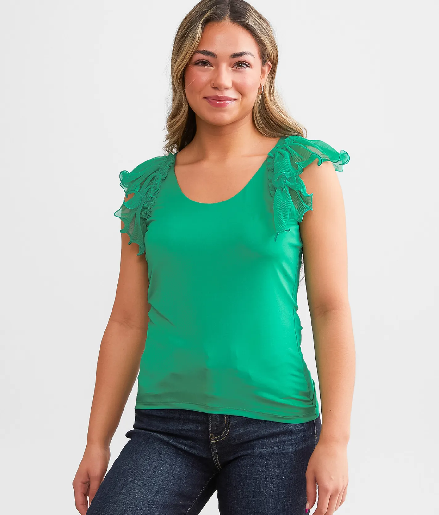 Daytrip Ruffle Strap Tank Top Sea Green Discount
