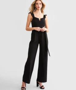 Willow & Root Ruffle V-Wire Jumpsuit Marsala Discount