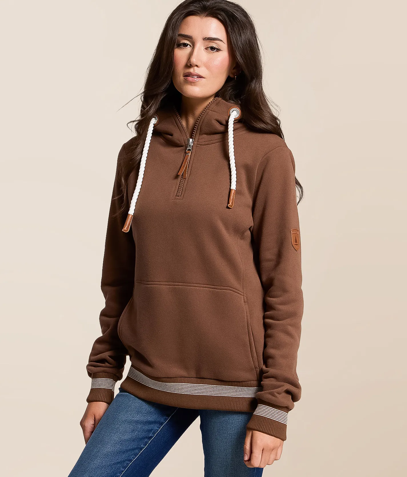 Tops | Wanakome Sabine Quarter Zip Hooded Sweatshirt Mahogany