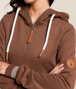 Tops | Wanakome Sabine Quarter Zip Hooded Sweatshirt Mahogany