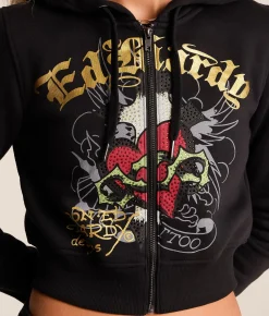 Tops | Ed Hardy Sacred Heart Cropped Hoodie Black