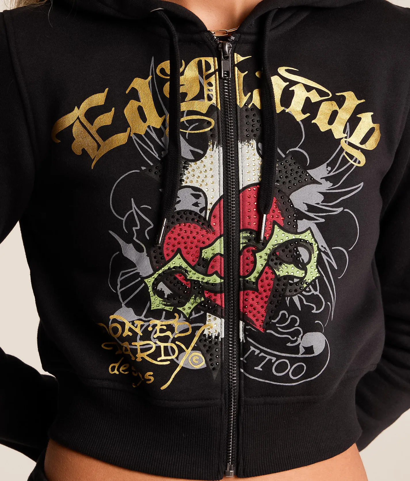Tops | Ed Hardy Sacred Heart Cropped Hoodie Black