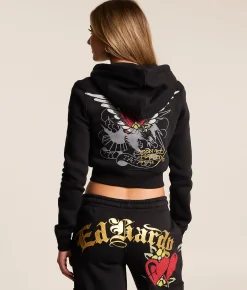 Tops | Ed Hardy Sacred Heart Cropped Hoodie Black
