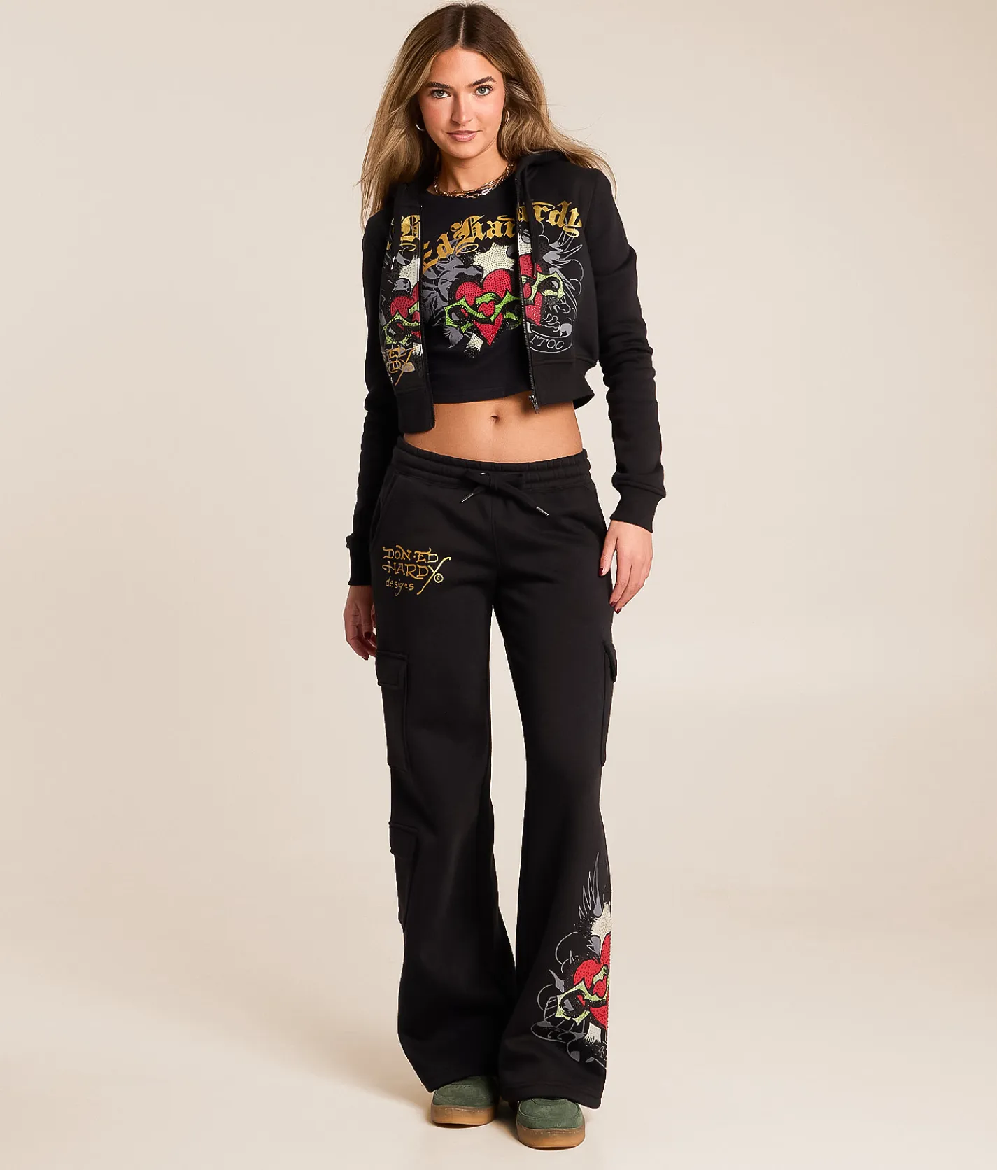 Tops | Ed Hardy Sacred Heart Cropped Hoodie Black