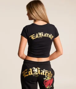 Tops | Ed Hardy Sacred Heart Cropped T-Shirt Black