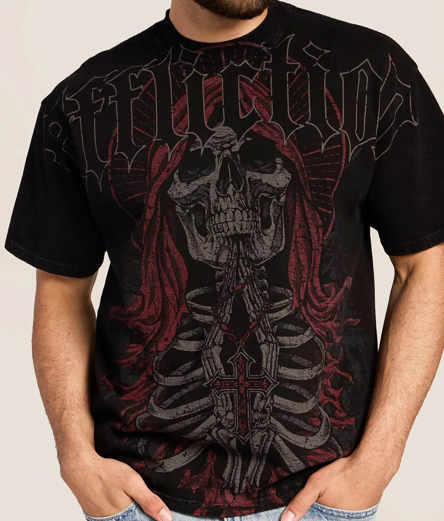 Tops|Graphic T-Shirts | Affliction Sacrifical Bones T-Shirt Black Lava Wash