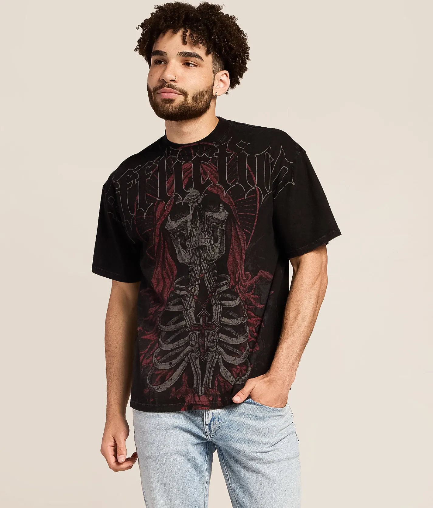 Tops|Graphic T-Shirts | Affliction Sacrifical Bones T-Shirt Black Lava Wash