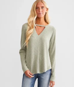 White Crow Sadie Silky Ribbed Top Slate Grey New