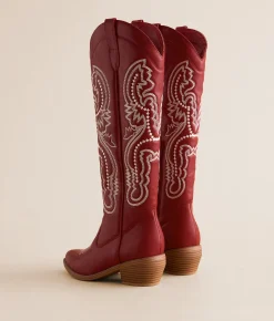 Shoes | Mia Sanddie Embroidered Western Boot Deep Red
