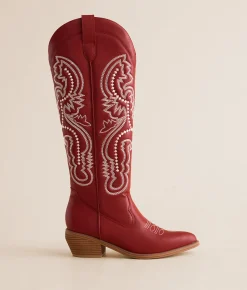 Shoes | Mia Sanddie Embroidered Western Boot Deep Red