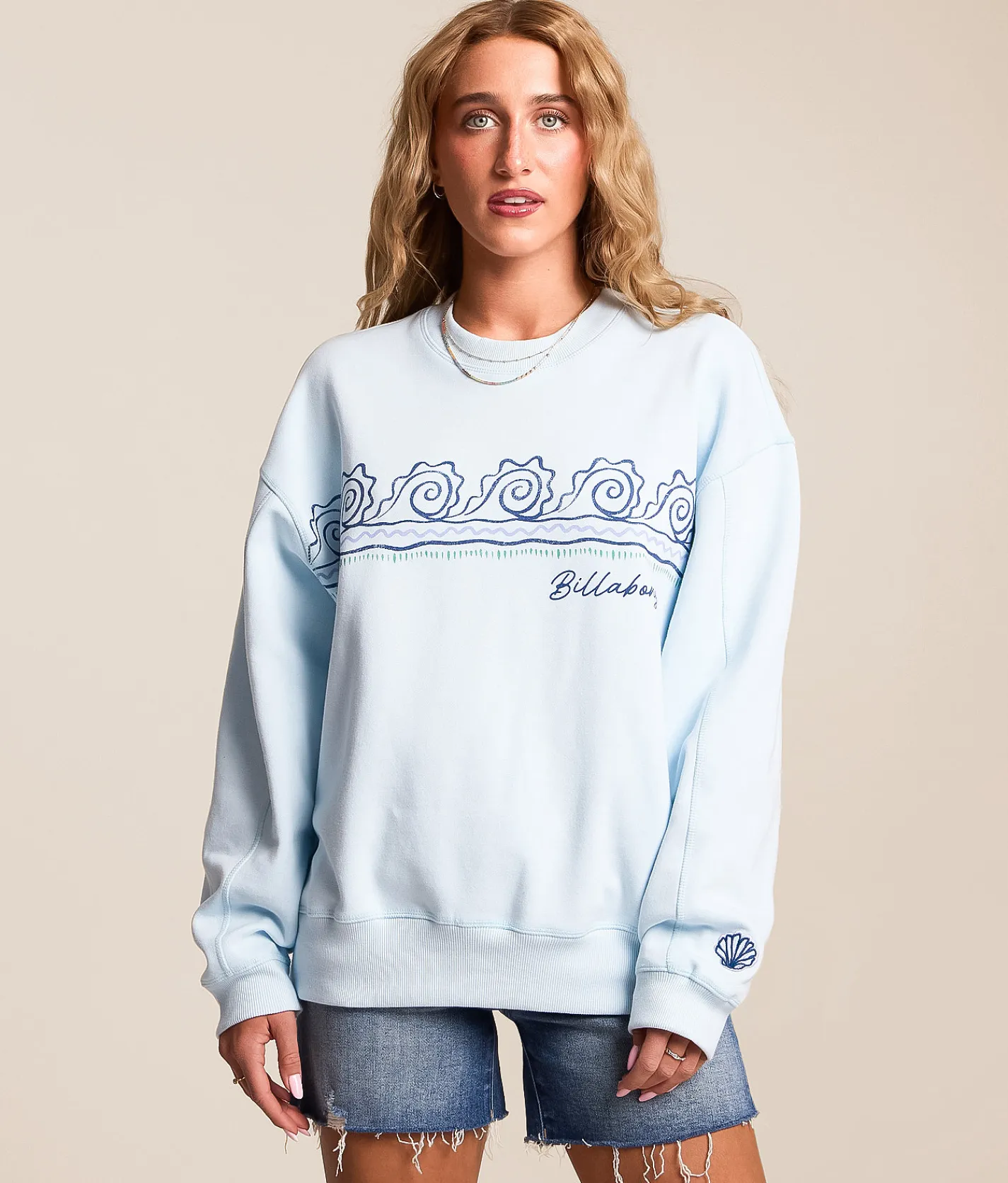 Tops | Billabong Sandshell Kendal Oversized Pullover Pale Blue