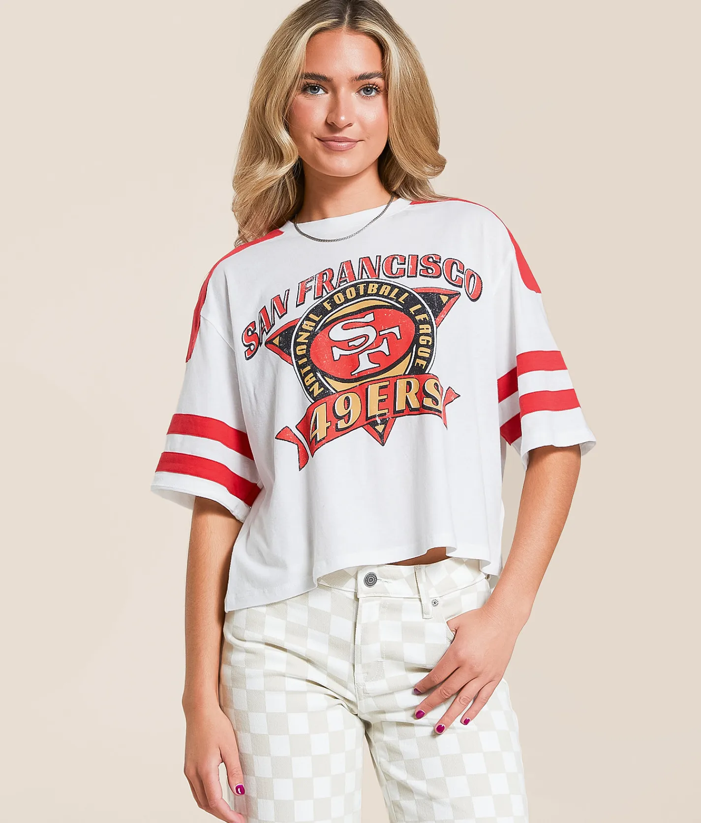 Tops | Junkfood San Francisco 49ers Cropped T-Shirt Vintage White Licorice
