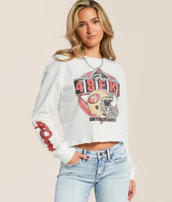 Junkfood San Francisco 49ers Helmet Cropped Pullover Vintage White Clearance