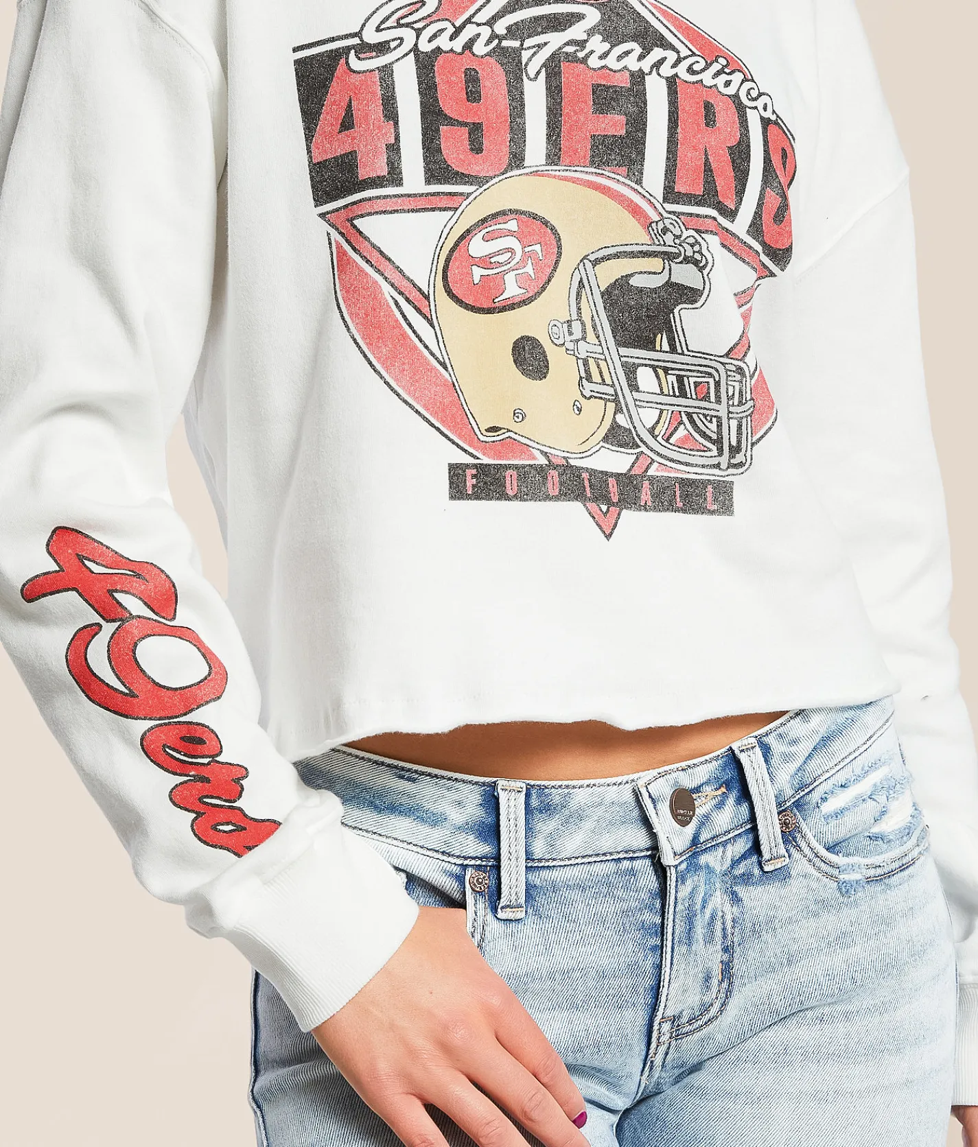 Junkfood San Francisco 49ers Helmet Cropped Pullover Vintage White Clearance