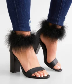Shoes | Oasis Society Sasha Feather Heeled Sandal Black