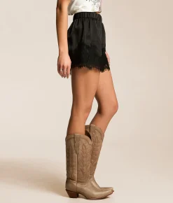 Bottoms|Shorts | Willow & Root Satin Eyelash Lace Short Cream