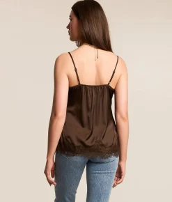 Tops | Willow & Root Satin Eyelash Lace Tank Top French Roast