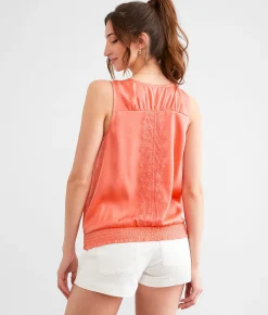 Hyfve Satin Eyelash Lace Tank Top Dark Coral Best