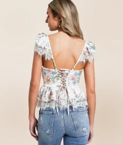 Tops | Willow & Root Satin Floral Peplum Cropped Tank Top Butter Cream Rose