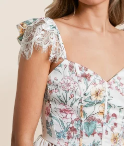 Tops | Willow & Root Satin Floral Peplum Cropped Tank Top Butter Cream Rose