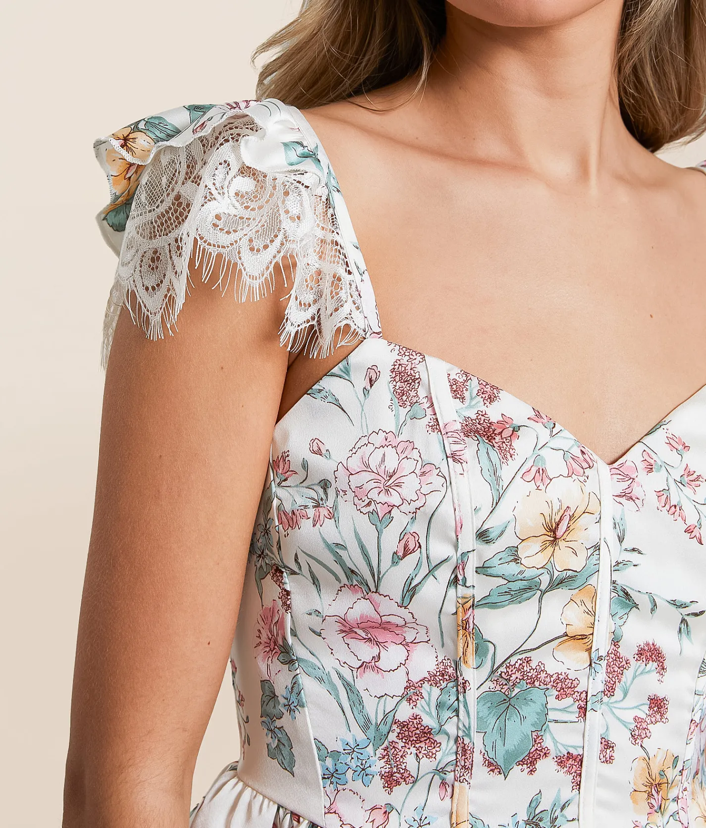 Tops | Willow & Root Satin Floral Peplum Cropped Tank Top Butter Cream Rose