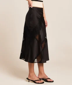 Bottoms | Willow & Root Satin Midi Skirt Black