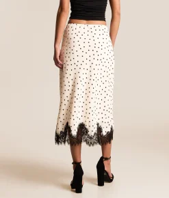 Bottoms | Willow & Root Satin Polka Dot Midi Skirt Black Cream