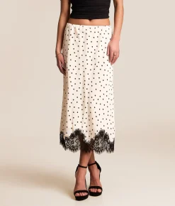 Bottoms | Willow & Root Satin Polka Dot Midi Skirt Black Cream