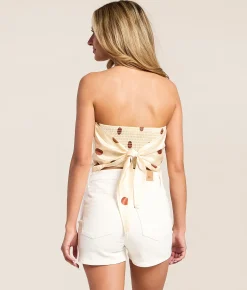 Willow & Root Satin Polka Dot Tube Top Cream Brown