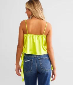 GeeGee Clothing Satin Ruffle Tank Top Lime Outlet