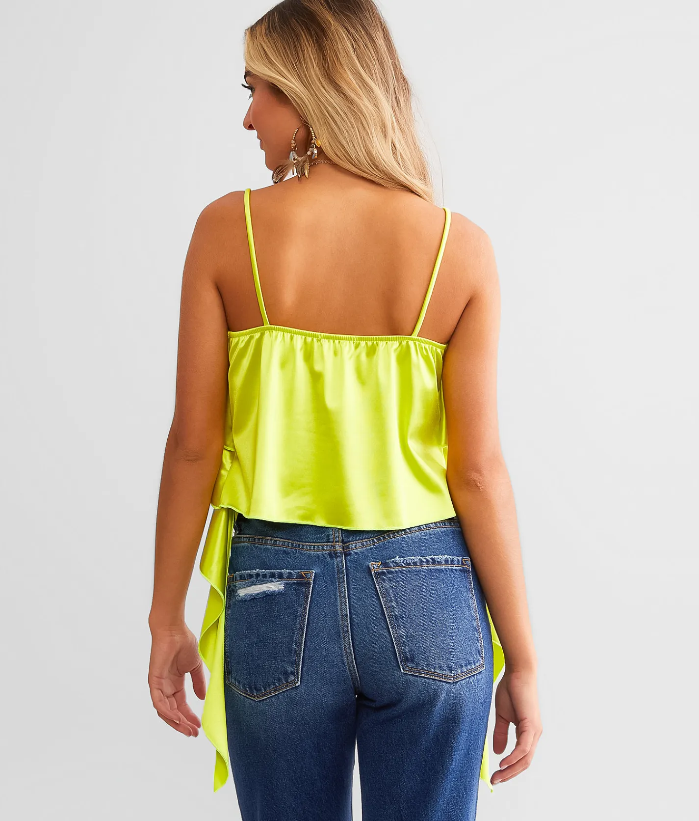GeeGee Clothing Satin Ruffle Tank Top Lime Outlet