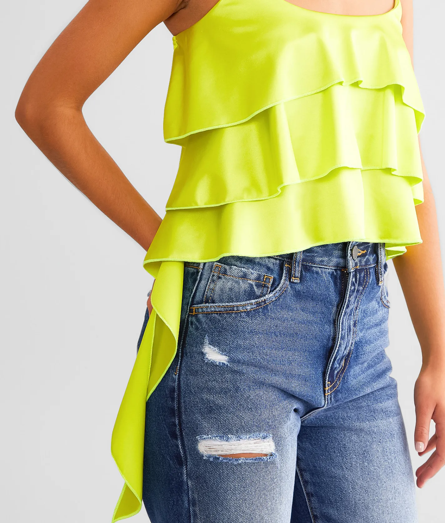 GeeGee Clothing Satin Ruffle Tank Top Lime Outlet
