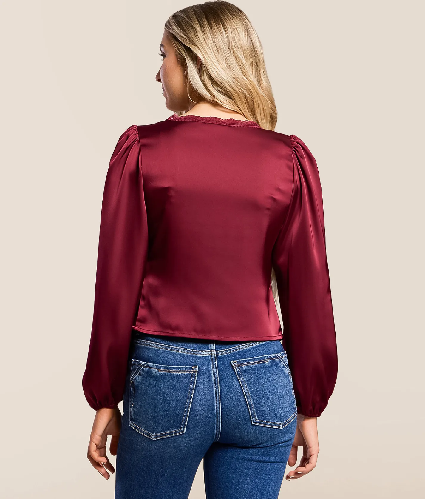 Willow & Root Satin Ruffle Top Burgundy New