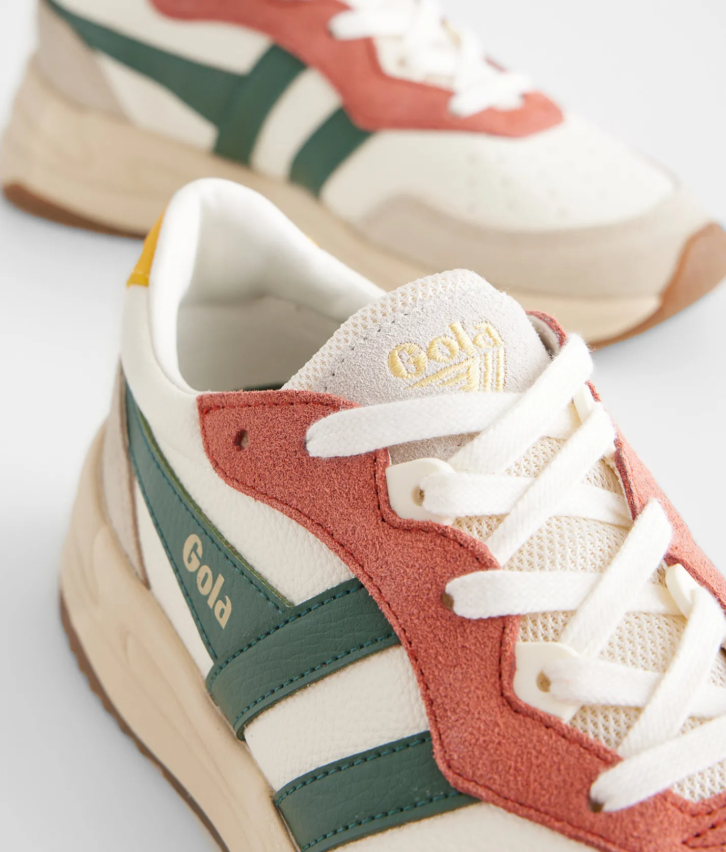 Gola® Saturn Quadrant Leather Sneaker White Wheat Evergreen Hot
