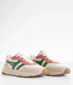 Gola® Saturn Quadrant Leather Sneaker White Wheat Evergreen Hot