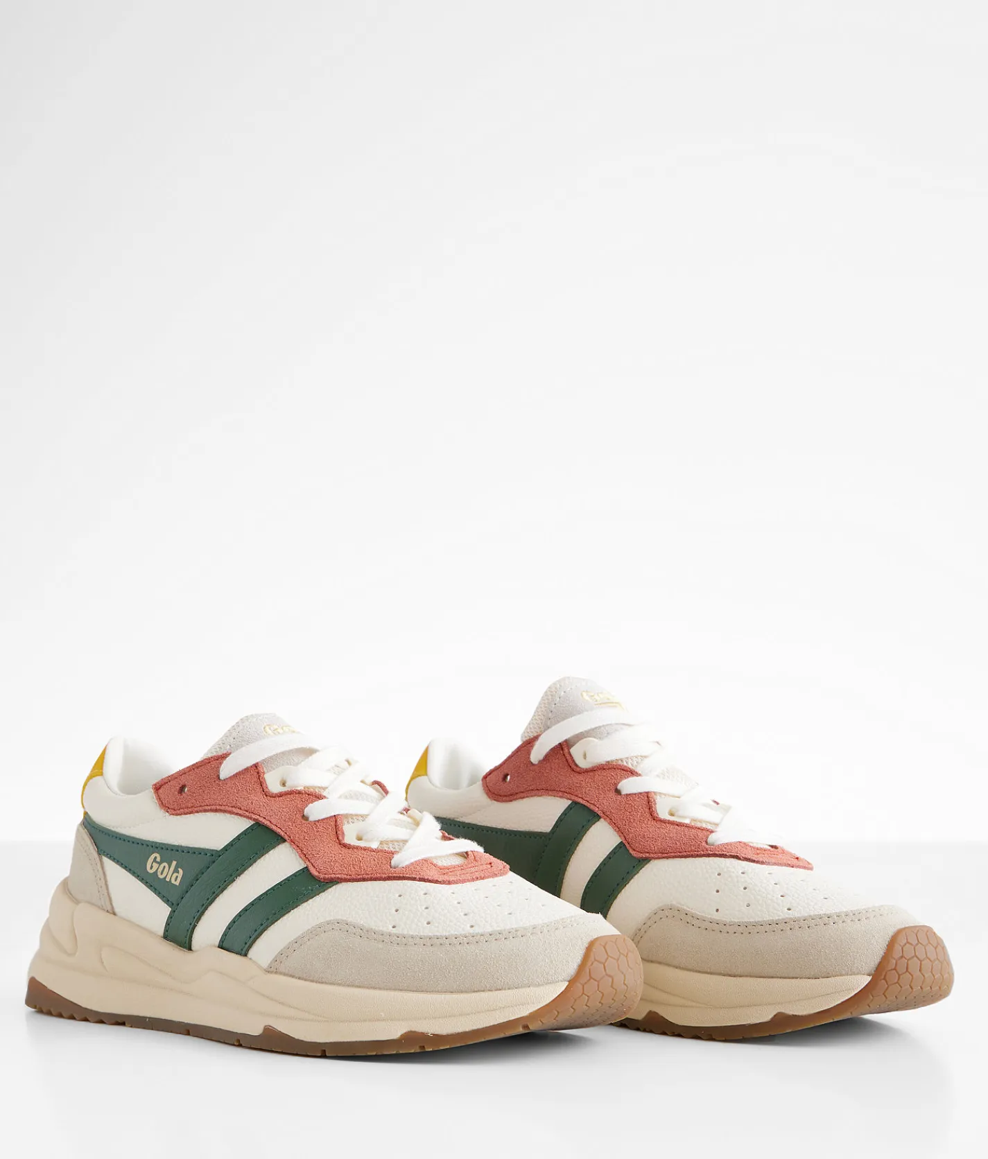 Gola® Saturn Quadrant Leather Sneaker White Wheat Evergreen Hot
