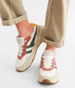 Gola® Saturn Quadrant Leather Sneaker White Wheat Evergreen Hot