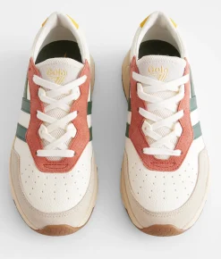 Gola® Saturn Quadrant Leather Sneaker White Wheat Evergreen Hot